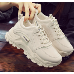 Fashionable thick-soled sports shoes for women Korean style lace-up casual dad shoes white