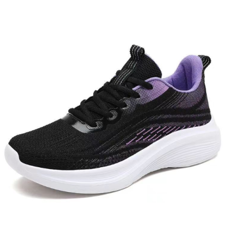 Flyweave ultra-light mesh breathable all-match non-slip shock-absorbing soft-soled running shoes black and purple