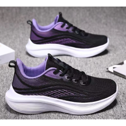 Flyweave ultra-light mesh breathable all-match non-slip shock-absorbing soft-soled running shoes black and purple