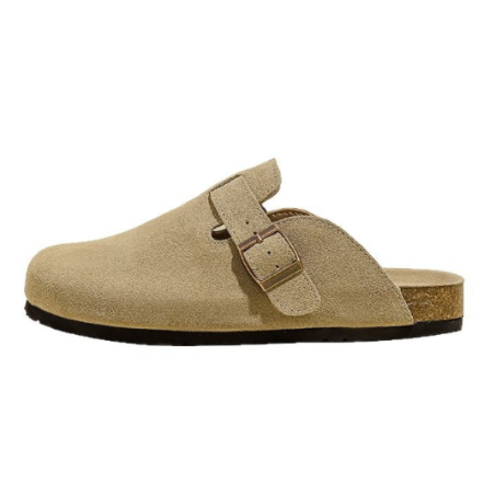 Genuine leather cork Birkenstock lazy outer wear h sandals couple half-slip Birkenstock shoes light khaki