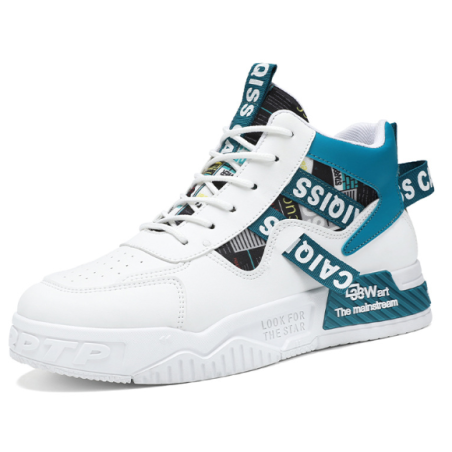 New style white shoes Korean style trendy high top blue and white casual sports trendy shoes for men